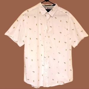 Men's Denim & Flower white Short Sleeve Dress Shirt. SLIM FIT